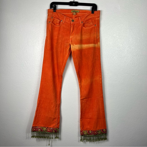 Abercombie and fitch orange vintage 5 pocket jeans jeweled bedazzle hem size 4R - Picture 1 of 10